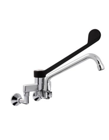 Rubinetto biforo miscelatore a muro con canna girevole mm Ø20x200 e leva clinica in plastica nera - Interasse 155±20 mm