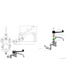 Rubinetto biforo miscelatore a muro con canna girevole mm Ø20x200 e leva clinica in plastica nera - Interasse 155±20 mm