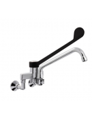 Rubinetto biforo miscelatore a muro con canna girevole mm Ø20x300 e leva clinica in plastica nera - Interasse 155±20 mm