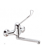Rubinetto miscelatore biforo a muro con leva clinica cromata e canna girevole mm 14x27x200 - Interesse mm 150±20