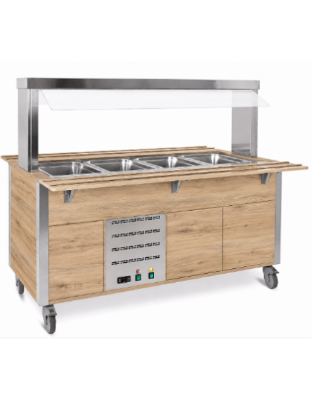 Carrello armadiato buffet termico con parafiato fisso - 3x1/1 GN - colore Rovere - cm 113x68x144h