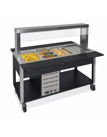 Buffet termico 2xGN1/1 colore Nero, con parafiato fisso - illuminazione a LED - cm 80x68x144h