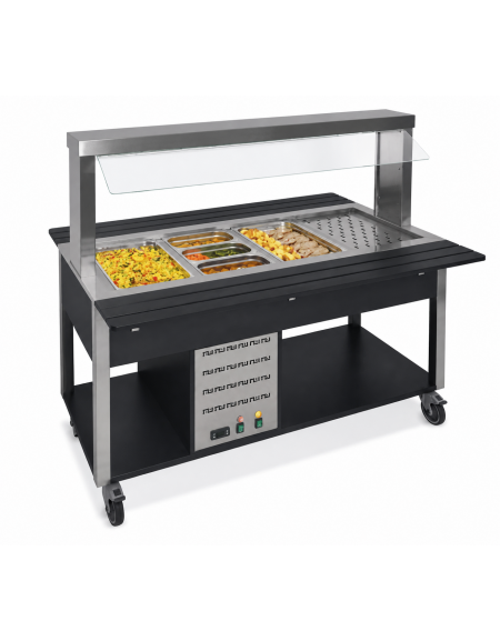 Buffet termico 2xGN1/1 colore Nero, con parafiato fisso - illuminazione a LED - cm 80x68x144h