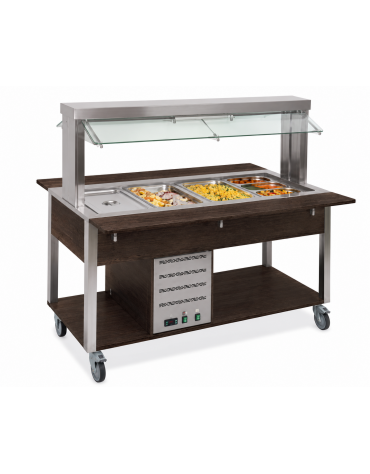 Carrello buffet termico 2xGN1/1 colore Wengè , con parafiato mobile - illuminazione a LED - cm 80x68x144h
