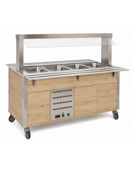 Carrello armadiato buffet termico con parafiato fisso - 2x1/1 GN - colore Rovere - cm 80x68x144h