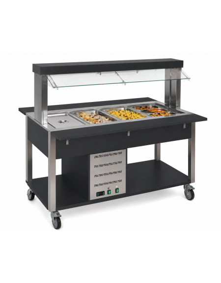 Carrello buffet termico 2xGN1/1 colore Nero, con parafiato mobile - illuminazione a LED - cm 80x68x144h