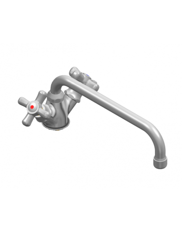 Rubinetto miscelatore monoforo a lavello con canna a "D" mm Ø18×250 e maniglie a Croce