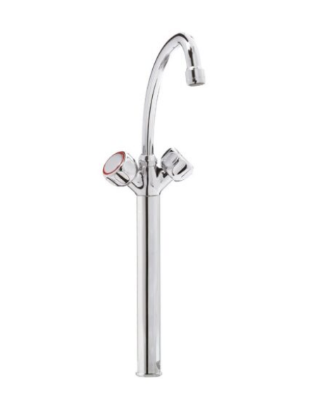 Rubinetto monoforo a lavello con prolunga da cm 30, canna "U" mm Ø18×180 e maniglie Rotonde