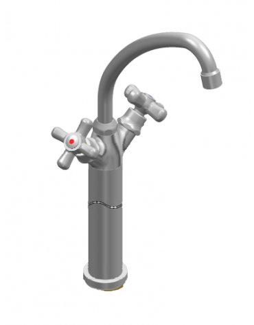 Rubinetto monoforo a lavello con prolunga da cm 30, canna "U" mm Ø18×180 e maniglie a Croce