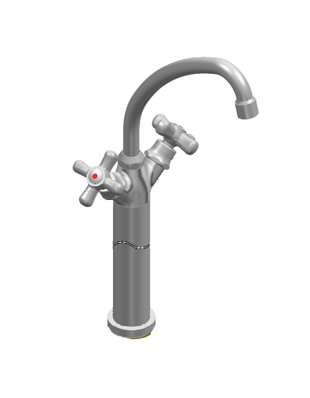Rubinetto monoforo a lavello con prolunga da cm 30, canna "U" mm Ø18×180 e maniglie a Croce
