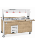 Carrello buffet termico armadiato 3xGN1/1 colore Rovere - parafiato fisso e lampade a infrarossi - cm 113x68x144h