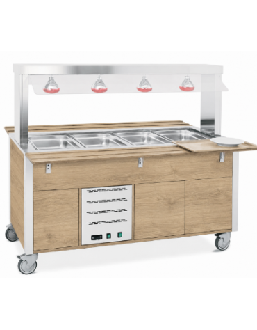 Carrello buffet termico armadiato 3xGN1/1 colore Rovere - parafiato fisso e lampade a infrarossi - cm 113x68x144h