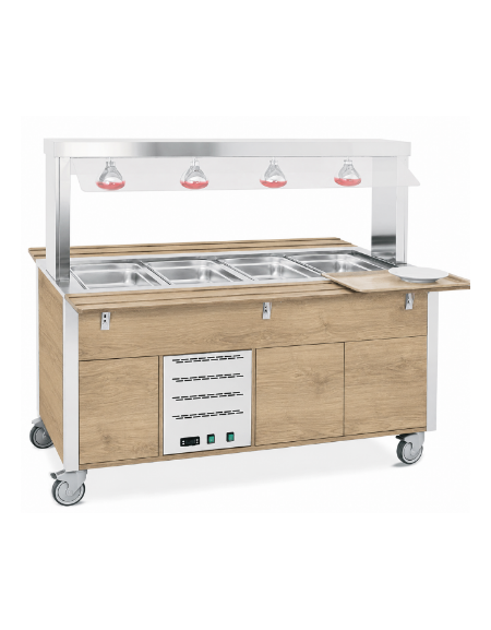 Carrello buffet termico armadiato 3xGN1/1 colore Rovere - parafiato fisso e lampade a infrarossi - cm 113x68x144h