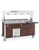 Carrello buffet termico armadiato 3xGN1/1 colore Wengè - parafiato fisso e lampade a infrarossi - cm 113x68x144h