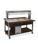 Carrello buffet termico 4xGN1/1 colore Wengè, con parafiato mobile - illuminazione a LED - cm 161x68x144h