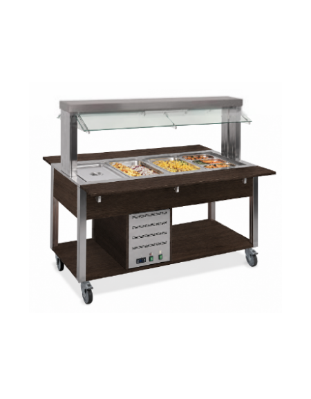 Carrello buffet termico 4xGN1/1 colore Wengè, con parafiato mobile - illuminazione a LED - cm 161x68x144h