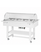 Carrello caldo bagnomaria in legno con cupola - Temp. +30/+90°C - 4xGN1/1 - colore Laccato Bianco - cm 148x112x125h