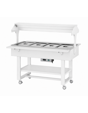 Carrello caldo bagnomaria in legno, Temperatura +30 / +90°C - 4xGN1/1 - colore Bianco - cm 148x112x141h