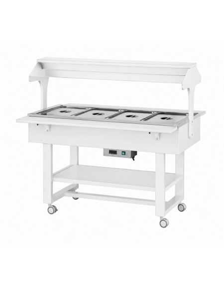 Carrello caldo bagnomaria in legno, Temperatura +30 / +90°C - 4xGN1/1 - colore Bianco - cm 148x112x141h