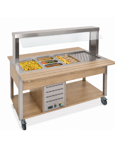 Buffet termico 4xGN1/1 colore Rovere, con parafiato fisso - illuminazione a LED - cm 161x68x144h