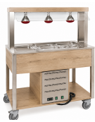 Carrello buffet termico 4xGN1/1 colore Rovere - parafiato fisso e lampade a infrarossi - cm 161x68x144h