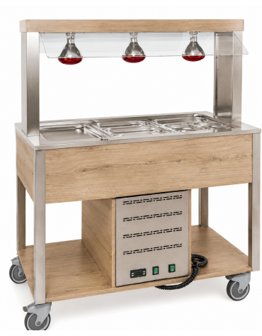Carrello buffet termico 4xGN1/1 colore Rovere - parafiato fisso e lampade a infrarossi - cm 161x68x144h