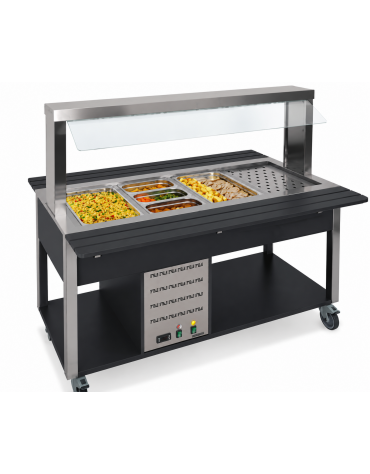 Buffet termico 4xGN1/1 colore Nero, con parafiato fisso - illuminazione a LED - cm 161x68x144h