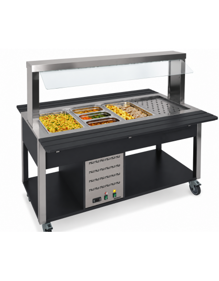 Buffet termico 4xGN1/1 colore Nero, con parafiato fisso - illuminazione a LED - cm 161x68x144h