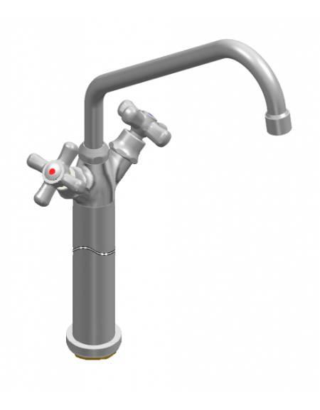 Rubinetto monoforo a lavello con prolunga da cm 30, canna "C" mm ØØ18×250 e maniglie a Croce