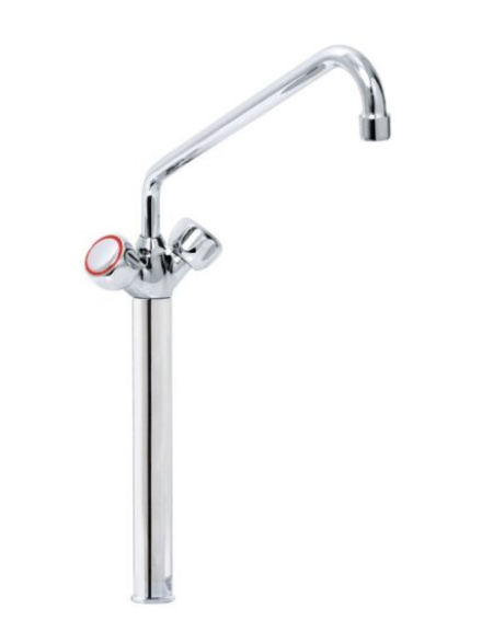 Rubinetto monoforo a lavello con prolunga da cm 30, canna "C" mm ØØ18×300 e maniglie Rotonde