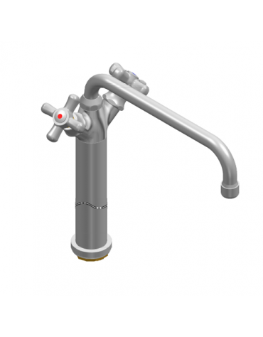 Rubinetto monoforo a lavello con prolunga da cm 30, canna "D" mm Ø18×250 e maniglie a Croce