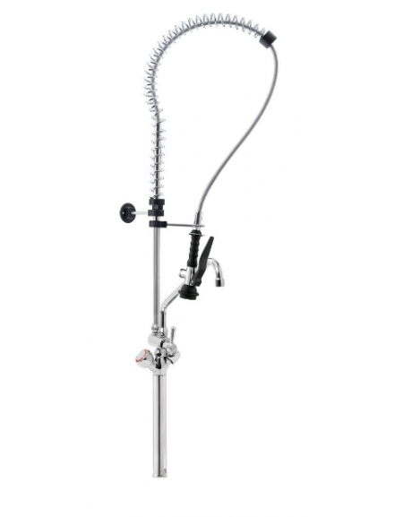 Gruppo doccia prelavaggio monoforo con prolunga, canna "C" mm Ø18x300, maniglie Rotonde e doccetta