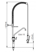 Gruppo doccia prelavaggio monoforo con prolunga, canna "C" mm Ø18x300, maniglie Rotonde e doccetta