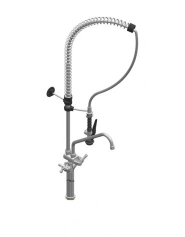Gruppo doccia prelavaggio monoforo con prolunga, canna "C" mm Ø18x300, maniglie a Croce e doccetta