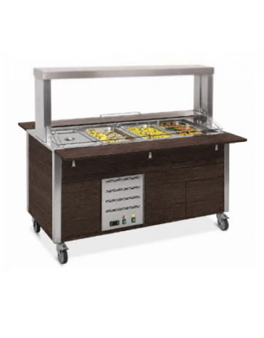 Carrello buffet termico armadiato 3xGN1/1 - colore Wengè - con parafiato mobile e LED - cm 113x68x144h