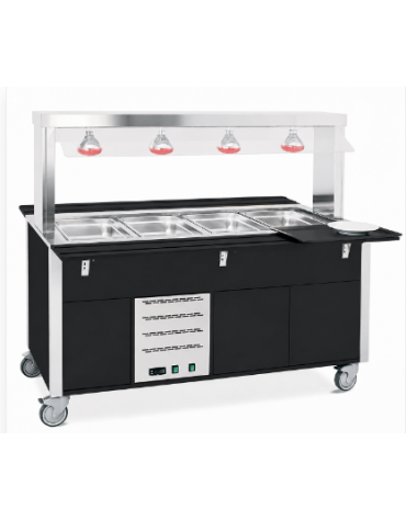 Carrello buffet termico armadiato 3xGN1/1 colore Nero - parafiato fisso e lampade a infrarossi - cm 113x68x144h
