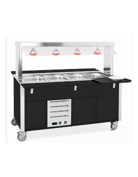 Carrello buffet termico armadiato 3xGN1/1 colore Nero - parafiato fisso e lampade a infrarossi - cm 113x68x144h