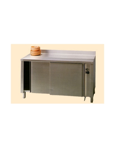 Tavolo armadiato caldo inox con alzatina cm. 100x60x85/90h