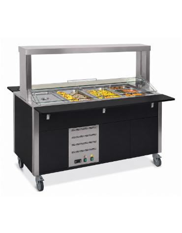 Carrello buffet termico armadiato 3xGN1/1 - colore Nero - con parafiato mobile e LED - cm 113x68x144h