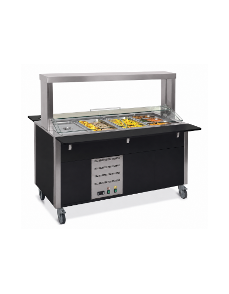 Carrello buffet termico armadiato 3xGN1/1 - colore Nero - con parafiato mobile e LED - cm 113x68x144h
