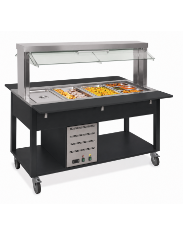 Carrello buffet termico 4xGN1/1 colore Nero, con parafiato mobile - illuminazione a LED - cm 161x68x144h