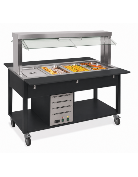 Carrello buffet termico 4xGN1/1 colore Nero, con parafiato mobile - illuminazione a LED - cm 161x68x144h