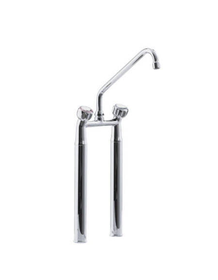 Rubinetto biforo a lavello con prolunghe da cm 30, canna girevole "C" mm Ø18×250 e maniglie Rotonde - Interesse mm 155