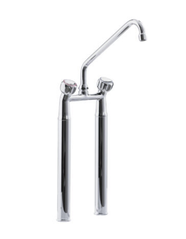 Rubinetto biforo a lavello con prolunghe da cm 30, canna girevole "C" mm Ø18×300 e maniglie Rotonde - Interesse mm 155