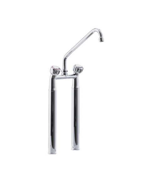 Rubinetto biforo a lavello con prolunghe da cm 30, canna girevole "C" mm Ø18×300 e maniglie Rotonde - Interesse mm 155
