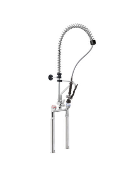 Gruppo doccia prelavaggio biforo con prolunghe, canna "C" mm Ø18x250, doccetta e maniglie Rotonde - Interesse mm 155