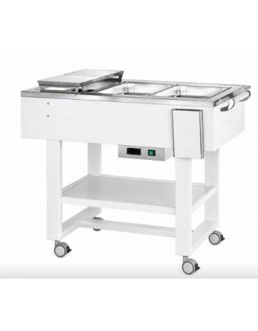 Carrello caldo bagnomaria in legno per bolliti e arrosti, Temp. +30 / +90°C - 3xGN1/1 - colore Laccato Bianco - cm 123x65x95h