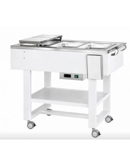 Carrello caldo bagnomaria in legno per bolliti e arrosti, Temp. +30 / +90°C - 3xGN1/1 - colore Laccato Bianco - cm 123x65x95h
