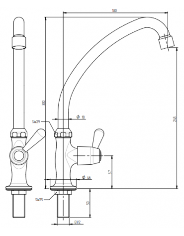 Rubinetto colonnina di riempimento, con canna “U” da mm Ø18x180 e maniglia a Leva corta