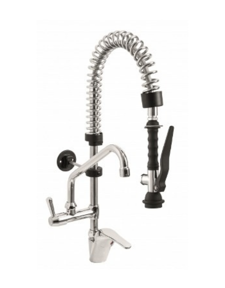 Mini gruppo doccia prelavaggio miscelatore monoforo con canna girevole "C" mm Ø18×200 - lunghezza tubo mm 371 - altezza mm 610